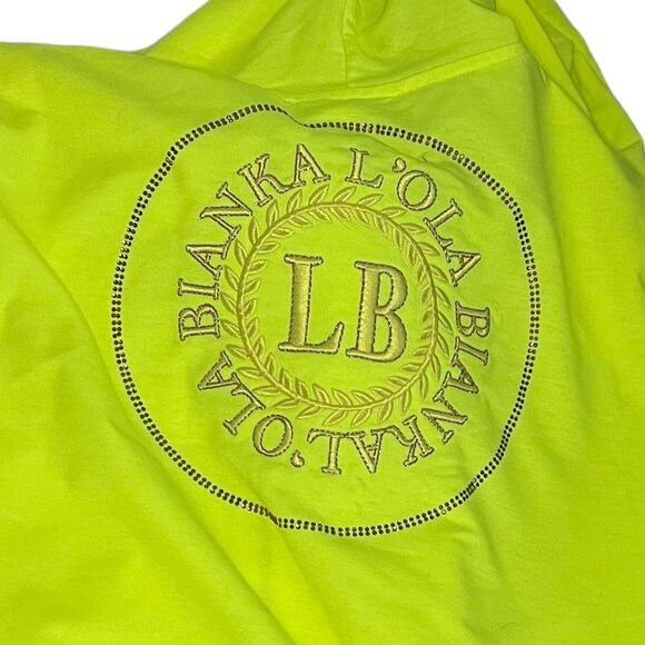 NWT L'ola Bianka Neon Green 3 Piece Short Track Set Size XS Logo Embroidered - Picture 4 of 10